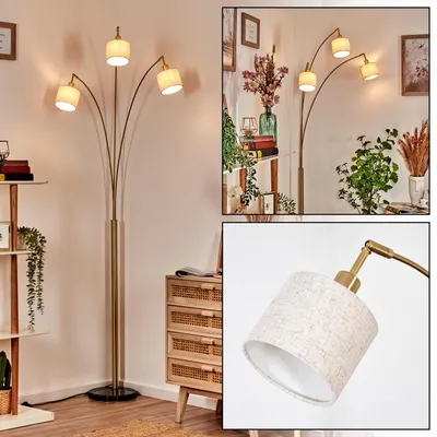 Produktbild von Schiavonea Stehlampe aus Metall/Stoff in Schwarz/Messing gebürstet/Natur/Weiß