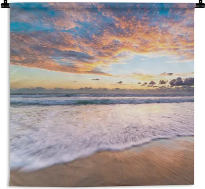 Produktbild von MuchoWow® Wandteppich Wandbehang Strand - Wolken - Wasser 90x90 cm Tapisserie Dekoration Wandtuch - Wandaufhänger