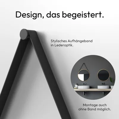 Produktbild von Wandspiegel 50 cm, rund, matt gold, Aluminiumrahmen, Lederband