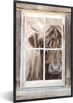 Produktbild von MuchoWow® Gerahmtes Poster Schottischer Highlander - Tier - Ansicht 60x90 cm - Poster mit Schwarzem Bilderrahmen Wandposter Rahmen Foto Bilder - Kunst