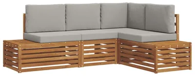 Produktbild von vidaXL Outdoor-Sofagarnitur mit Kissen 4 Stück Natürlich und Hellgrau