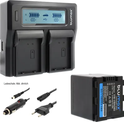 Produktbild von 1x Akku + Lader für Panasonic VW-VBN260 X920M HDC-SD800 VBN260E-K 2100 mAh