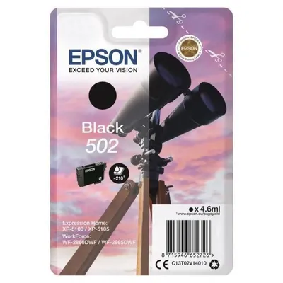 Zdjęcie produktu dla Epson Singlepack Black 502 Ink, Standardowa wydajność, Czarny, Tusz na bazie pigmentu, 4,6 ml, 1 szt., 210 stron(y)