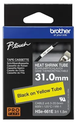 Produktbild von Brother HSE-661E, Schrumpfschlauch, Schwarz, Gelb, 2 cm, 1,43 cm, 6,3 mm, Box