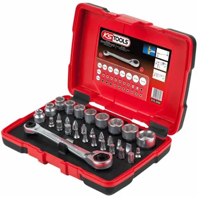 Image de Coffret de douilles traversantes de 5 à 14mm et embouts de vissage 1/4, 31 pcs  - KS TOOLS - 918.3050