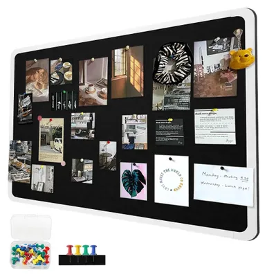 Image de Tableau d'affichage en feutre adhésif - Tableau rectangulaire avec 25 punaises - Pour la maison, le bureau et l'école - 60x40 cm