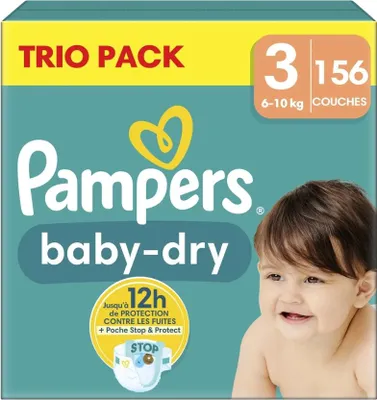 Image de Pampers – Couches – Lot de 3 paquets Baby-Dry taille 3 (6-10 kg) – 156 couches - 1 unité