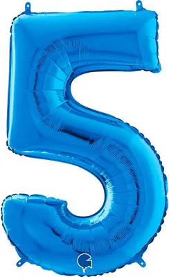 Zdjęcie produktu dla Balon Foliowy Cyfra 5 Niebieski, 66 cm Grabo