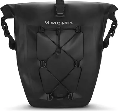 A black bicycle pannier bag shown from the front.