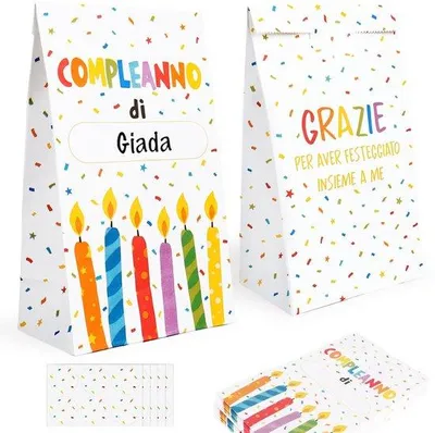 Immagine prodotto di Sacchetti regalo per compleanni in carta italiana con adesivi - Confezioni regalo per feste di compleanno per bambini - Confezione da 25