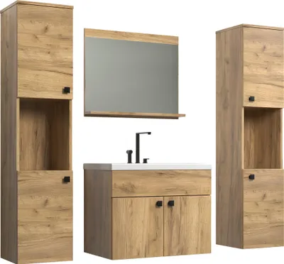 Productafbeelding van trendteam Havenset Badkamerset Compleet, Eikenhout, Goudkleurig, inclusief wastafel