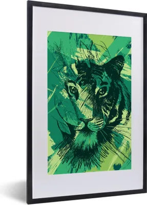 Produktbild von MuchoWow® MuchoWow® Gerahmtes Poster Tiger - Abstrakt - Grün 40x60 cm - Poster mit zchwarzem Bilderrahmen - Poster in Rahmen