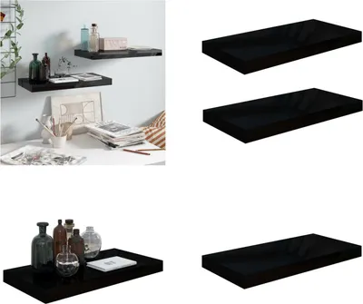 Obrázek produktu pro vidaXL Plovoucí police 2 ks. MDF 50x23x3,8 cm, černý vysoký lesk - Nástěnná police - Nástěnné police - Plovoucí nástěnná police - Plovoucí nástěnná police