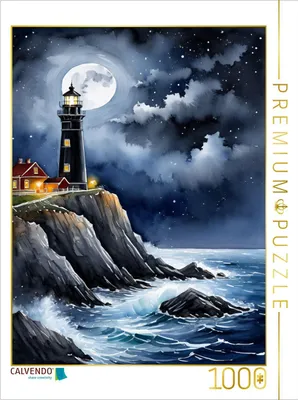 Produktbild von CALVENDO Puzzle Leuchtturm im Mondlicht | 1000 Teile Lege-Größe 64x48cm Foto-Puzzle für glückliche Stunden