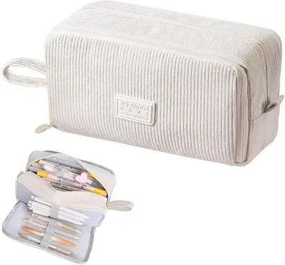 Image de Sac à dos beige, 3 compartiments, étui à crayons en corde, idéal pour l'école et le bureau