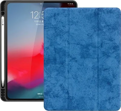 Produktbild von Mobigear Tri-Fold Gel iPad Pro 12.9 Zoll (2018) Hülle TPU,Kunstleder Klapphülle + Stifthalter - Blau