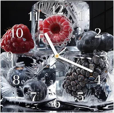 Produktbild von Wanduhr aus Glas mit Motiv Gefrorene Früchte- 30 x 30 cm - inkl. Aufhängesystem