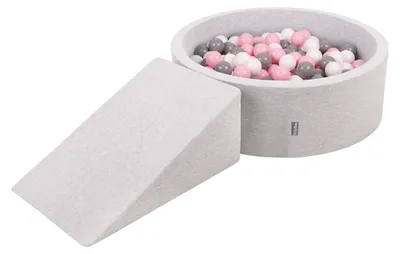 Immagine prodotto di KiddyMoon parco giochi in gommapiuma con piscina di palline rotonde (100 palline) pozzi di palline per il gioco dei bambini percorsi ad ostacoli in piscina,  eu, grigio chiaro:bianco/grigio/rosa cipria