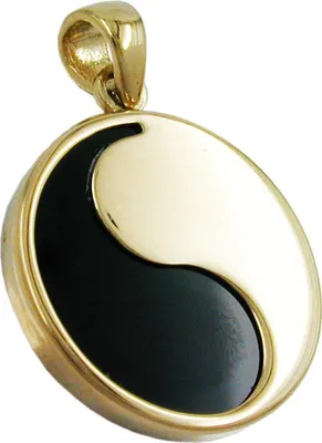 Obrázek produktu pro Přívěsek yin yang, 16 mm, s onyxu, zlatý (9 karátů)