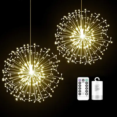 Produktbild von 198 LEDs Feuerwerk Lichterkette 8 Lichtmodi Löwenzahn Lichter Wasserdicht Innen Garten Party Weihnachten Deko, Warmweiß