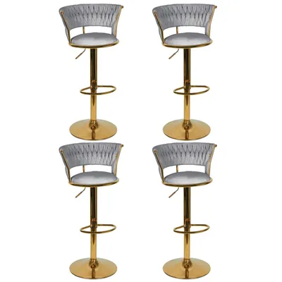Produktbild von 4er Set Barhocker Samt höhenverstellbar 360° drehbar mit Rückenlehne Fußstütze Grau 55-73cm