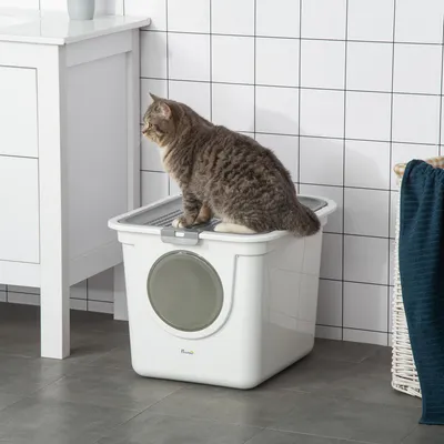 Produktbild von Sweiko Katzenklo, 2-Wege-Katzenklo, inkl. Streuschaufel, Weiß + Grau