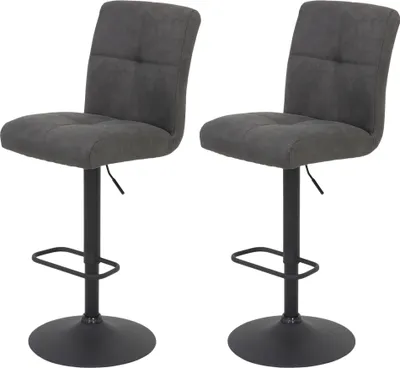 Produktbild von Hela Tische, 2er Set Barhocker Hocker LENI -Bezug Microfaser Anthrazit -360° drehbar, höhenverstellbar -Komfortsitz Federkorb -Trompetenfuß Schwarz