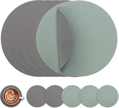 Produktbild von Tischsets abwaschbar und Untersetzer Tischsets Rund Ø 38cm | 6er Set Rund Platzsets wasserdichte Platzdeckchen abwaschbar doppelseitige rutschfeste Kunstleder Tischsets in Lederoptik