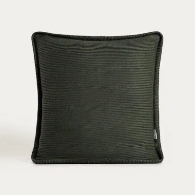Produktbild von HOMLA Kissenbezug MARENA, einfarbig grün, mit Leinen- und Viskoseanteil, mit Strickbordüre, 45 x 45 cm