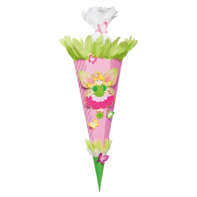 Produktbild von folia 92202 - Schultüte Bastelset Fee, inklusive Schultütenrohling aus 3D Wellpappe ca. 68 cm, Motivbögen und Bastelzubehör
