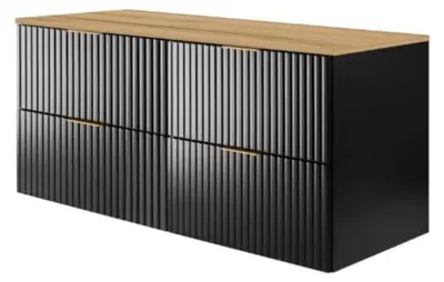 Image de Armoire de salle de bains, noir / chêne Craft + poignée dorée, 120 x 57 x 46 cm