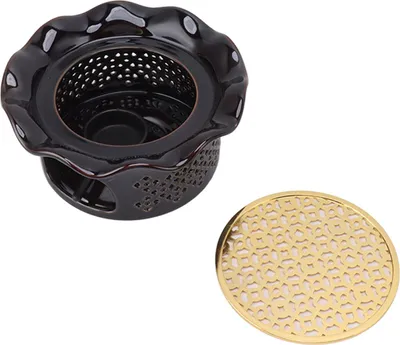 Obrázek produktu pro Ohřívač konvice Keramický ohřívač čaje ze slitiny s držákem čajového světla Podložka pod konvici Dutý volánový design Černá měď Hnědá barva