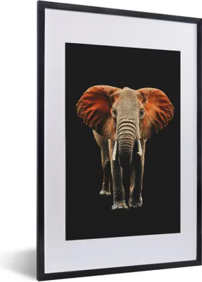 Produktbild von MuchoWow® MuchoWow® Gerahmtes Poster Elefant - Schwarz - Orange 40x60 cm - Poster mit zchwarzem Bilderrahmen - Poster in Rahmen