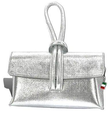 Produktbild von Florence Leder Tasche Damen Abendtasche Umhängetasche silber 23x6x13cm inklusive Italien Flagge D2OTF834J