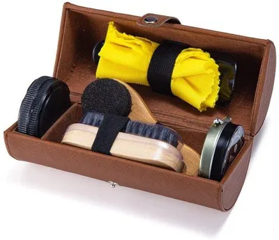 Produktbild von Dailygoody – Schuhputzset – Schuhpflege – s Reiseetui – Braun – Lederpflege – Perfekt für Lederschuhe – 7-teiliges Set
