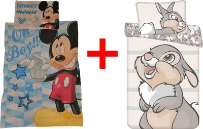 Produktbild von Disney Micky Maus Bambi Klopfer Kinderbettwäsche, Bettdecke 100 x 135 cm + Kopfkissen 40 x 60 cm, 100% Baumwolle, 2er-Geschenkset