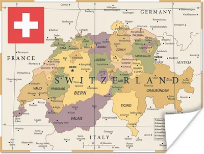 Produktbild von MuchoWow® Poster Karte der Schweiz 40x30 cm - Plakate für die Wände - Poster Wohnzimmer