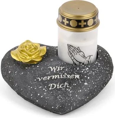 Produktbild von Novaliv Grabschmuck I Grabengel Grabdeko Grabherz grabdekoration Engel für Friedhof grablaterne Engel (Herz Rose schwarz, Grablicht weiß)