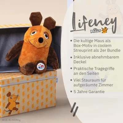 Produktbild von Lifeney meets "Die Maus" 2x Aufbewahrungsbox mit Muster für Kinder Boxen im Doppelpack mit der beliebten Maus zum Verstauen von Spielzeug 37 x 25 x 21 cm in Apricot & Orange