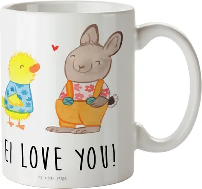 Produktbild von Mr. & Mrs. Panda Tasse Ostern Freundschaft - Weiß - Geschenk, Ostergrüße, Becher, Keramiktasse, Trinkbecher, Küken, Kaffeetasse, haferl, Frühling, Liebe, Osterhase
