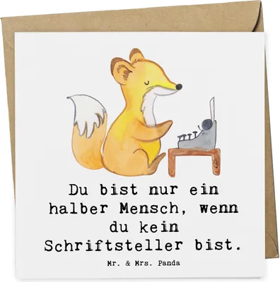 Produktbild von Mr. & Mrs. Panda Glückwunschkarte Schriftsteller Herz - Weiß - Geschenk, Grußkarte, Buchladen, doppelkarte, anlasskarte, Autor, Klappkarte, Spruch, Buchhandlung, Lustig