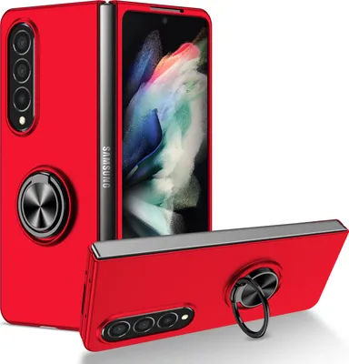 Produktbild von Samsung Z Fold4 Hülle, Dünn Hart PC Schutzhülle mit Ringhalter Ständer für Samsung Galaxy Z Fold 4 5G Rot
