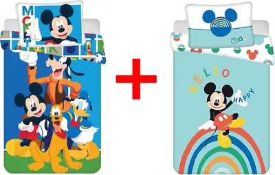 Produktbild von Disney Micky Maus, Donald Duck Regenbogen Babybettwäsche, Kinderbettwäsche, Bettdecke 100 x 135 cm + Kopfkissen 40 x 60 cm, 100% Baumwolle, 2er-Geschenkset