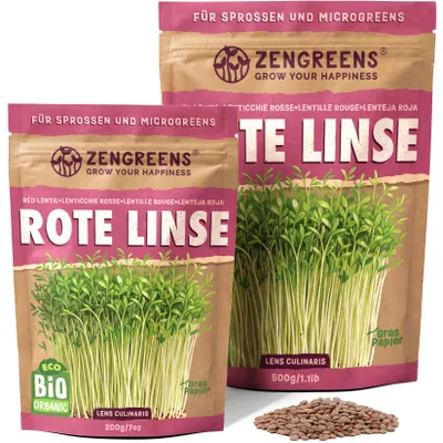 Produktbild von ZenGreens® Bio Rote Linse Keimsaat 500 g – Sprossensamen & Microgreens