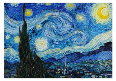 Productafbeelding van STYLER Canvas schilderij, 70x100 cm. Canvas met het bekende motief "De Sterrennacht". Geschikt als wanddecoratie voor de woonkamer, slaapkamer of kantoor