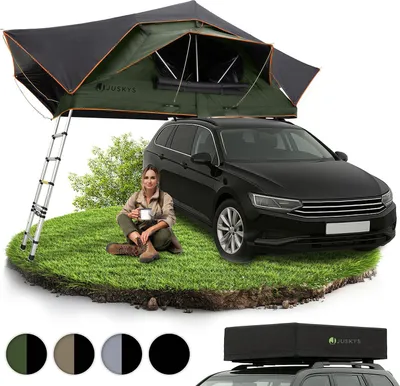 Produktbild von Juskys Autodachzelt Lago 140 x 240 cm - Wetterbeständig mit Leiter - Schwarz / Olivgrün