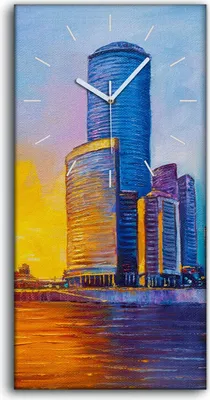 Produktbild von Wanduhr Bürouhr Leinwand Bild 30x60 Wolkenkratzer Stadt Sonnenuntergang - weiße Hände