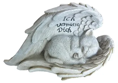 Grabfigur Katzenengel, Gedenkstein, wetterbeständig, creme, 12x21x11 cm