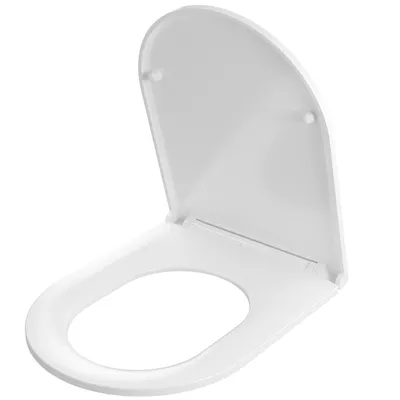 Produktbild von WC-Sitz D Form 46 x 36 cm Weiß Duroplast Toilettendeckel mit Absenkautomatik und Schnellbefestigung Heavy Duty 175kg Klobrille Antibakteriell