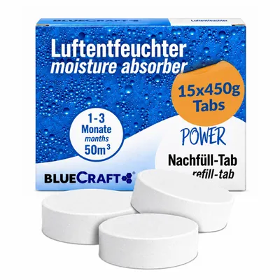 Produktbild von Luftentfeuchter Granulat Tabs 15x 450g für Raumentfeuchter Box Nachfüllpack ohne Strom, KI-generiertes Bild